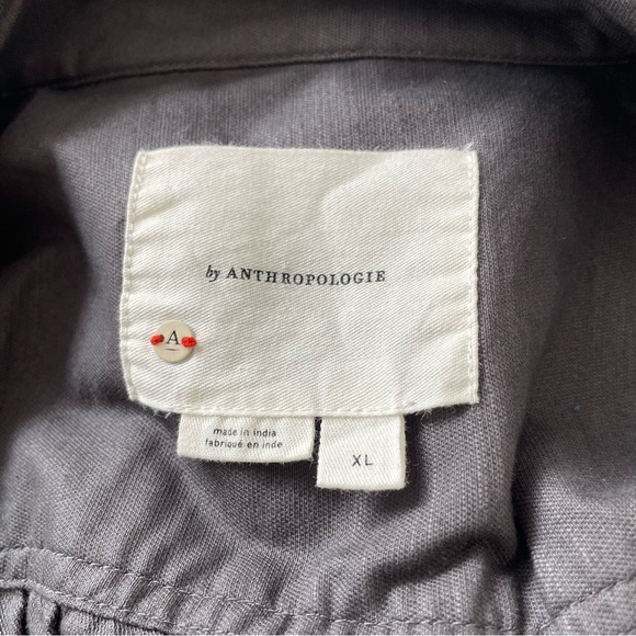 By Anthropologie Cropped Ruched-Sleeve Washed Black Cotton Moto Jacket EUC Sz XL - Picture 8 of 12